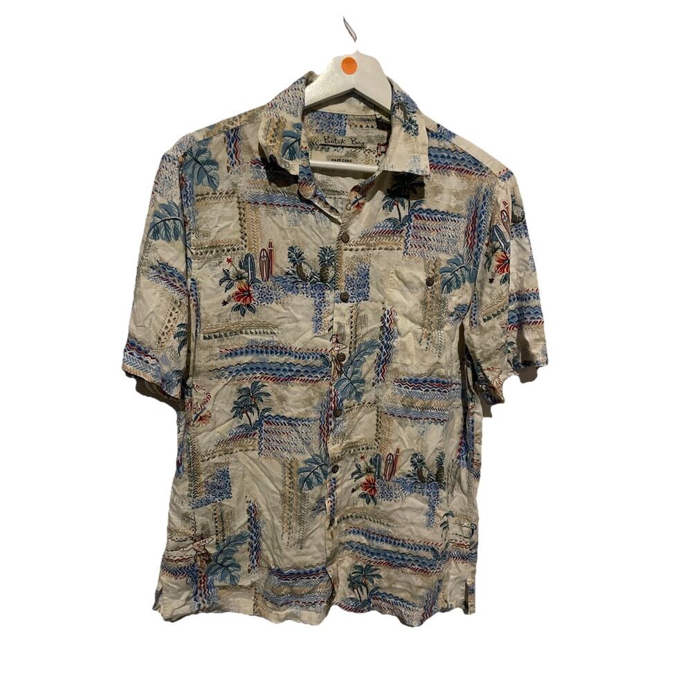 Batik Bay Men’s Mediu Hawaiian Shirt Beach Cruise Palm Trees Hula Girls Hibiscus